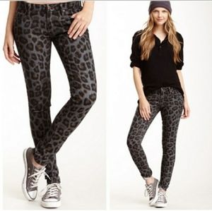 Mother The Looker Paw Leopard Print Washed Out Dark Gray Jeans Size 29